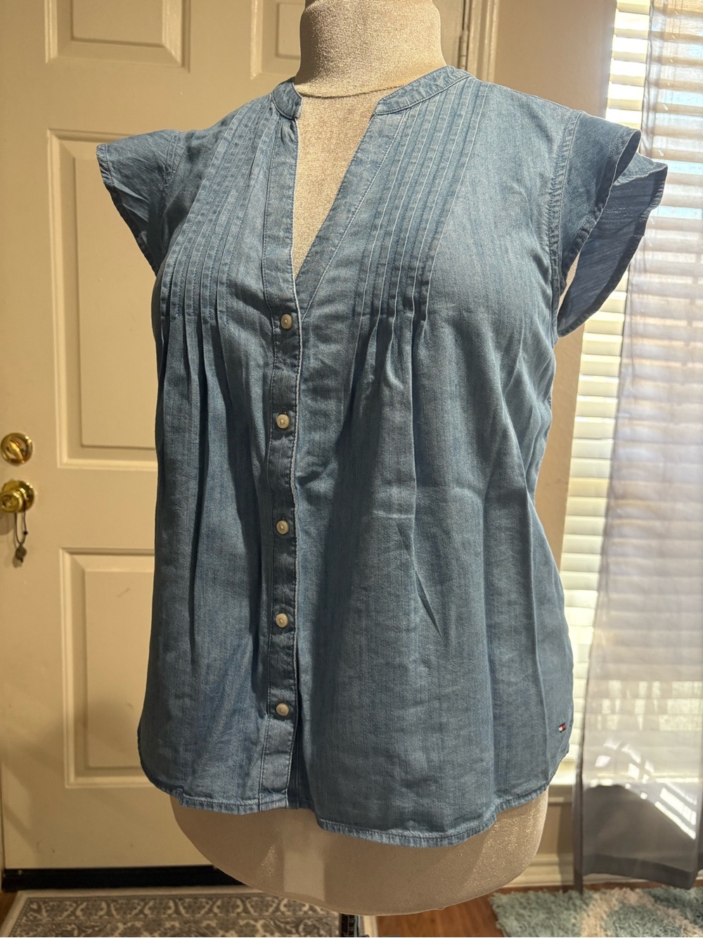 Tommy Hilfiger Light Blue Denim-Style Button Front Women's Top